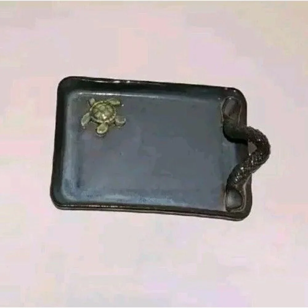Turtle Soap Dish Tray W/ Raised & Scaley Snake Handle Decor Tray Rare